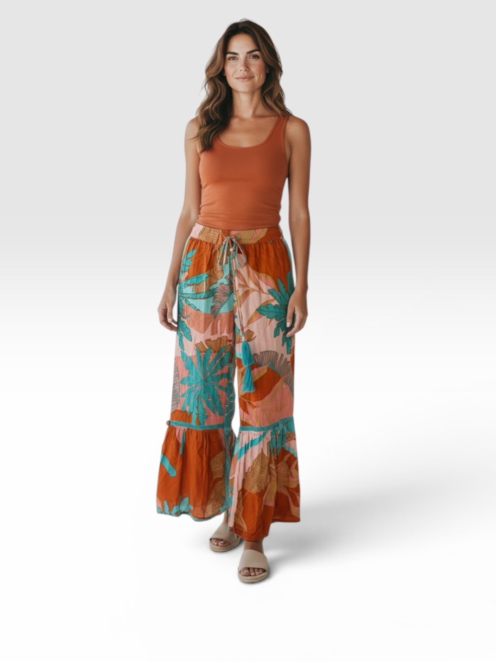 True Destinations•Resort Wear Tropical Print Wide Leg Pants